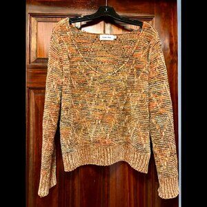 Orange, Green, Blue Chenille Boho Line + Dot Sweater (S)